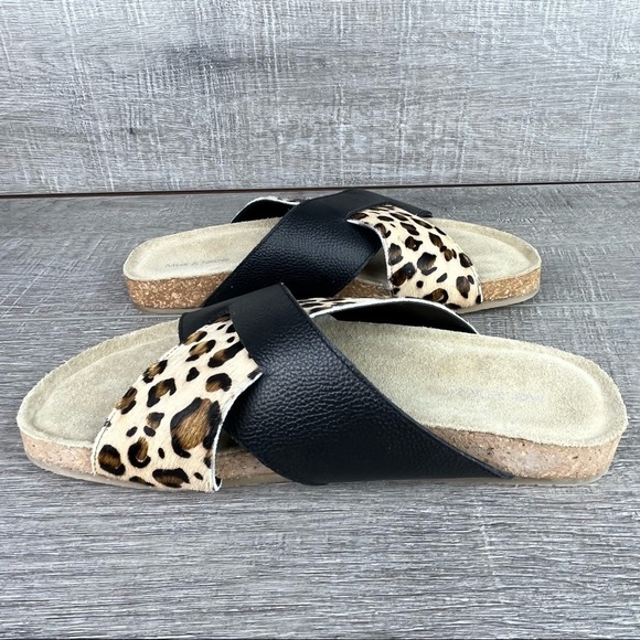 NIB Max & Drew sz 8 Amy sandals black leather leopard calfhair - Picture 4 of 10